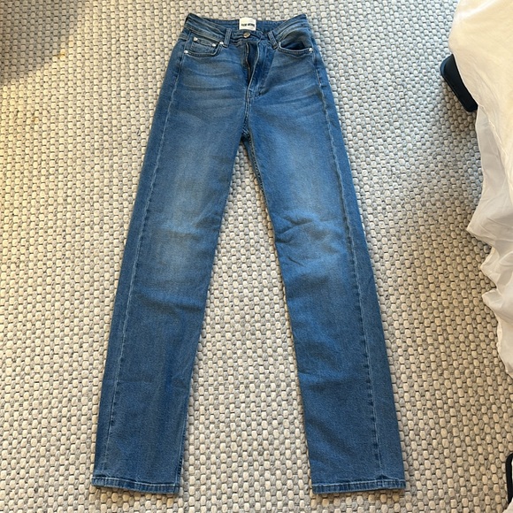 Djerf Avenue Straight Jeans Mid Blue Tall - Size 25 - Picture 5 of 11
